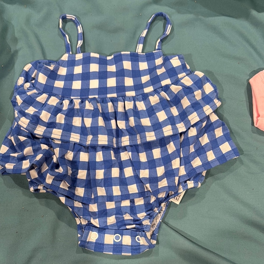 Blue and White Checkered Baby Romper